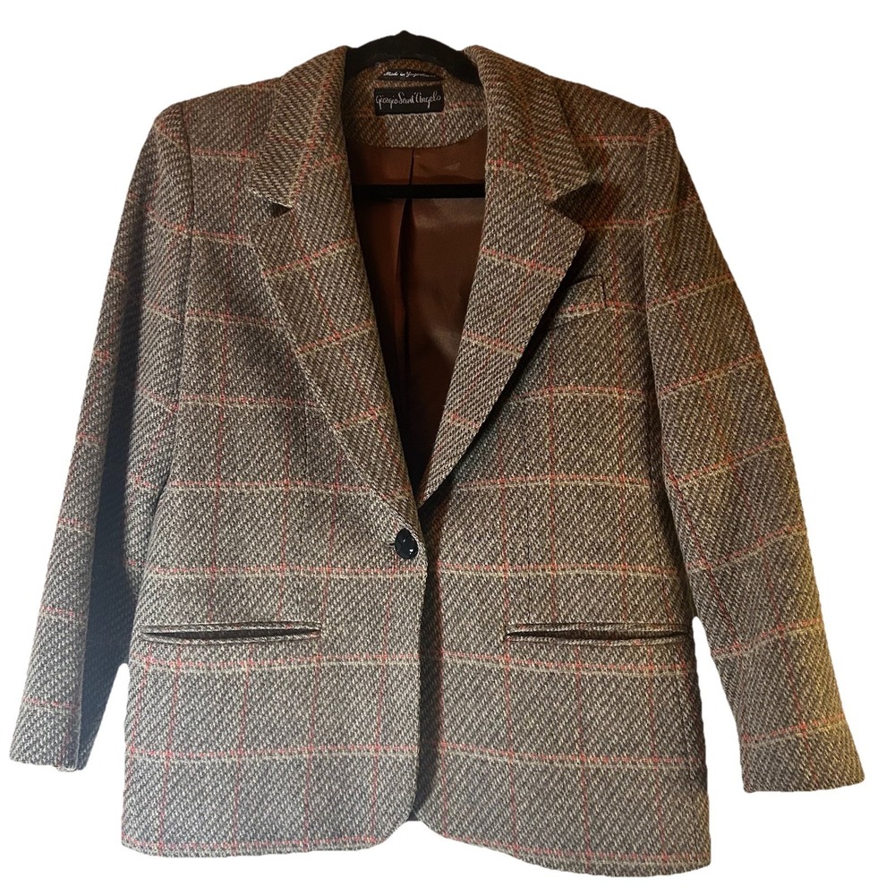 Vintage Giorgio Sant'Angelo 100% Pure Wool Plaid Preppy Jacket Blazer 6